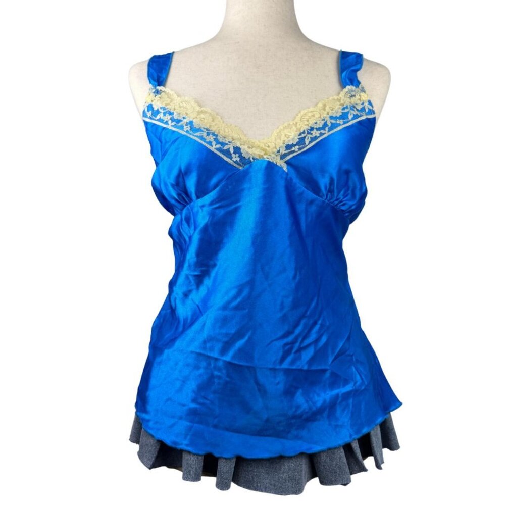 Royal Blue Satin Lace Cami Tank Top 90265 Y2K Style